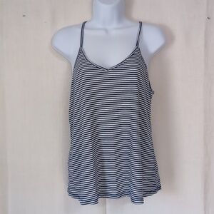 Arizona Jean Co White Blue Striped Racerback Tank Size Large